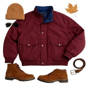 Savile Row Vintage Maroon Quilted Bomber Jacket Coat Snap Utility Mens Large EUC